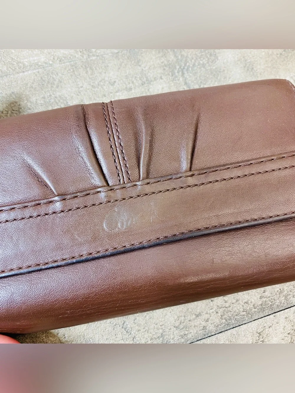Coach Soho Vintage Brown Leather Pleated Trifold Wallet